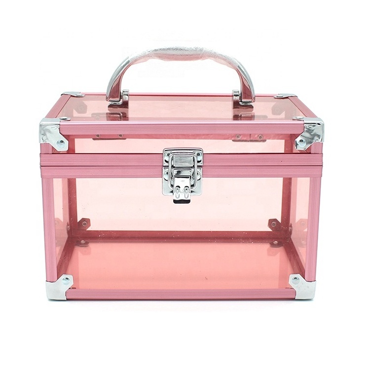 Clear locking aluminum makeup jewelry storage acrylic vanity case