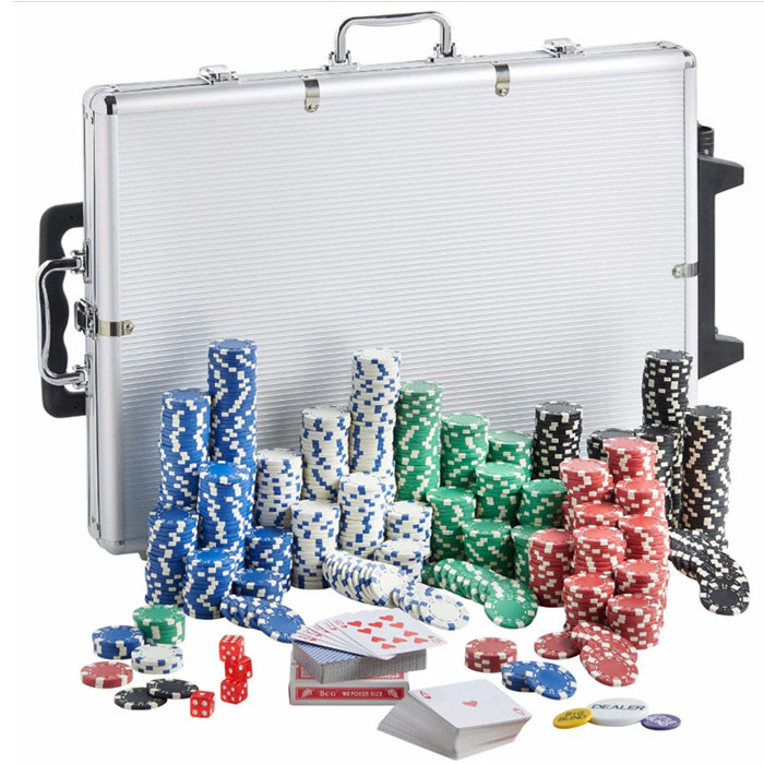 Professional 1000pc Poker Chips Set Custom Poker Set With Aluminum Case Dealer Buttons, 2 Decks of Cards and 5 Dices