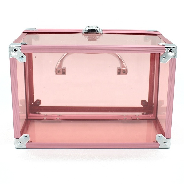 Clear locking aluminum makeup jewelry storage acrylic vanity case