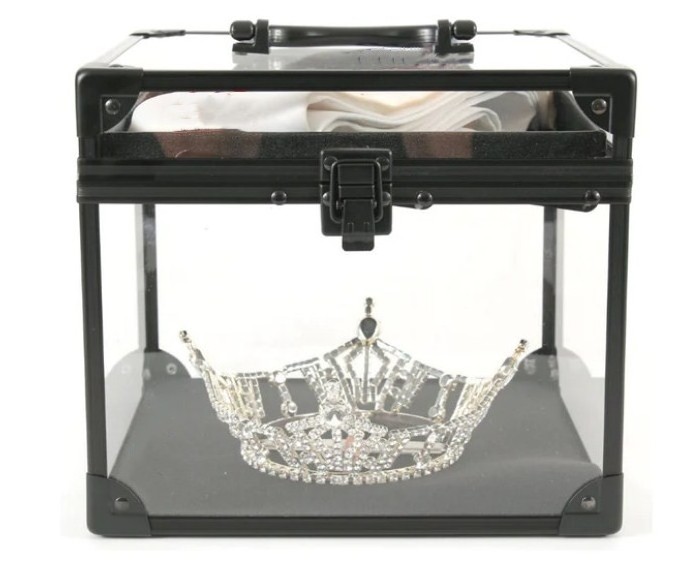 Factory wholesale clear acrylic makeup case pageant crown cases custom logo clear crown carry case