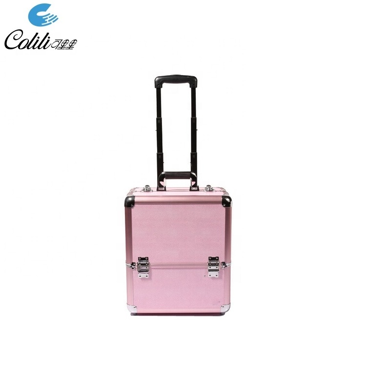 Multi Rolling Aluminum Metal Makeup Organizer Smart Cosmetic Suitcase