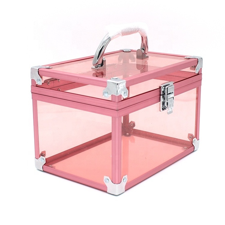 Clear locking aluminum makeup jewelry storage acrylic vanity case