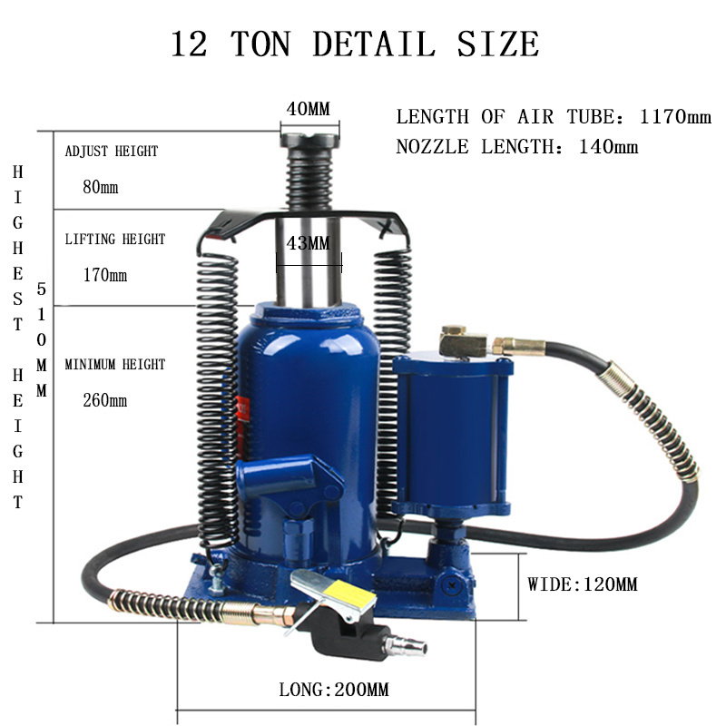 factory direct sale 12 ton air over hydraulic bottle jack