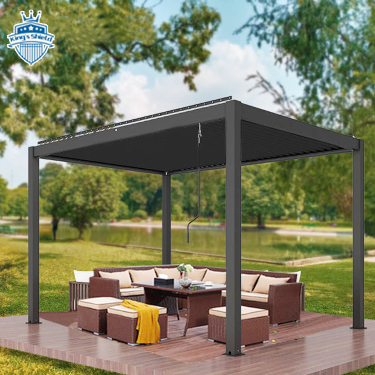 Retractable Waterproof Aluminum Patio Coverings Electric Opening Roof outdoor System louvered Garden Bioclimatic Pergola