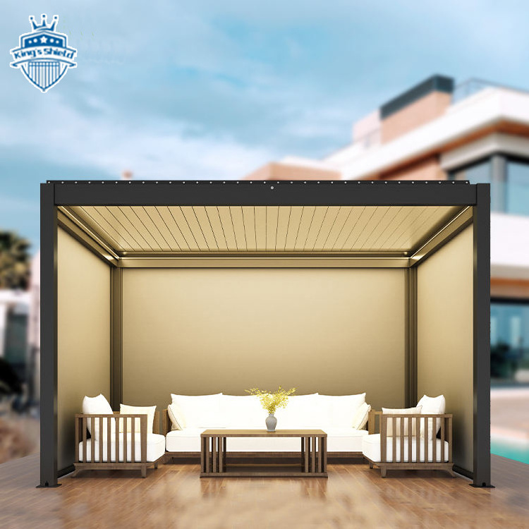 Retractable Waterproof Aluminum Patio Coverings Electric Opening Roof outdoor System louvered Garden Bioclimatic Pergola