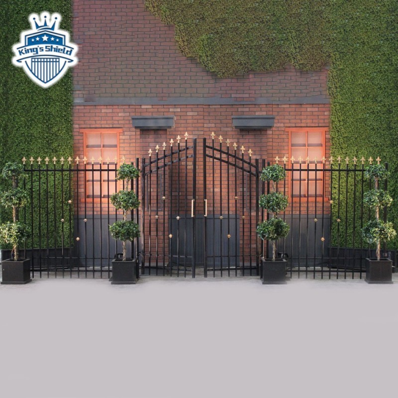 Black double swing gate ornamental fence double swing gate pedestrian wrought iron main gate for houses