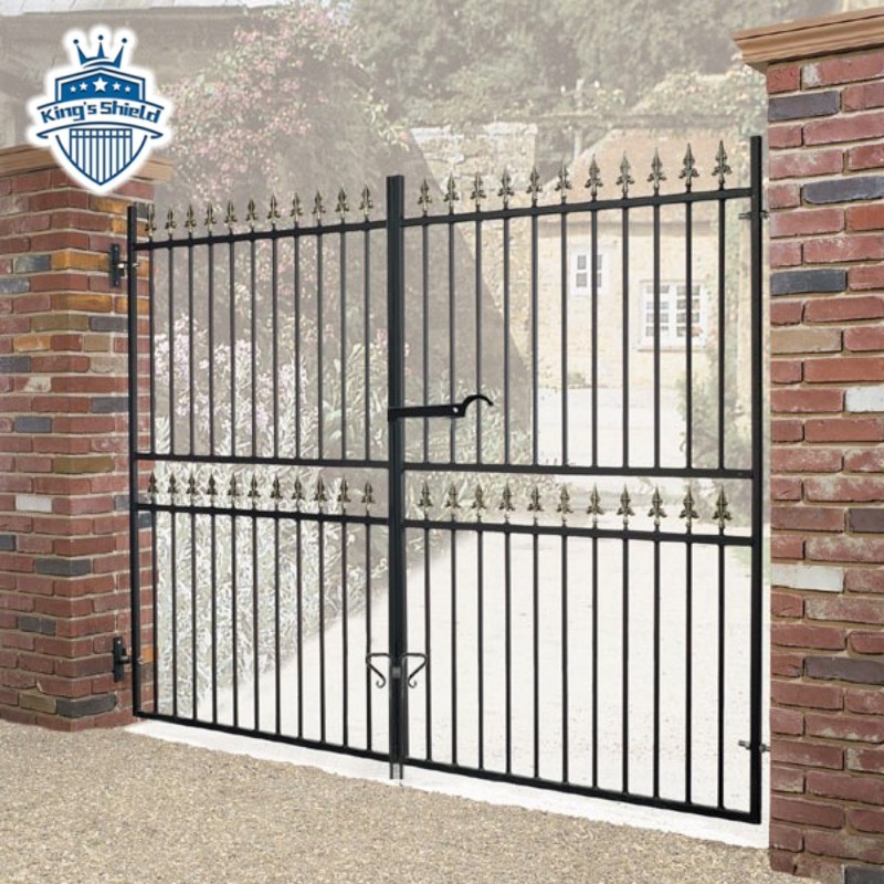 Black double swing gate ornamental fence double swing gate pedestrian wrought iron main gate for houses