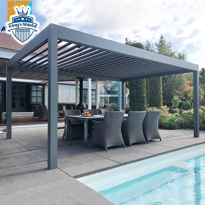 6*4Motorized Pergola Customized Modern Bioclimatic Louvered Roof Louver With Zipped Blinds for swimming pool aluminum pergola