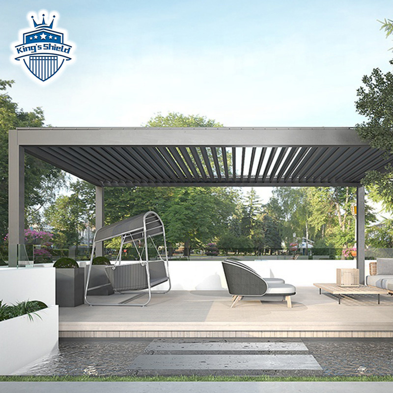 6*4Motorized Pergola Customized Modern Bioclimatic Louvered Roof Louver With Zipped Blinds for swimming pool aluminum pergola