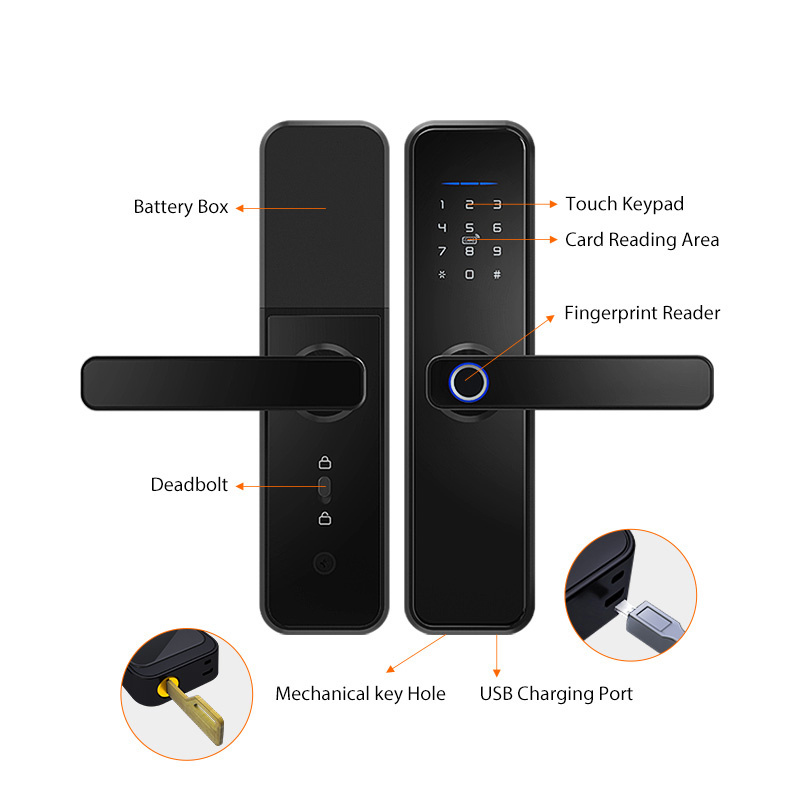 Waterproof WiFi App Smart Door Lock Biometric lock fingerprint door handle Digital Keyless lock