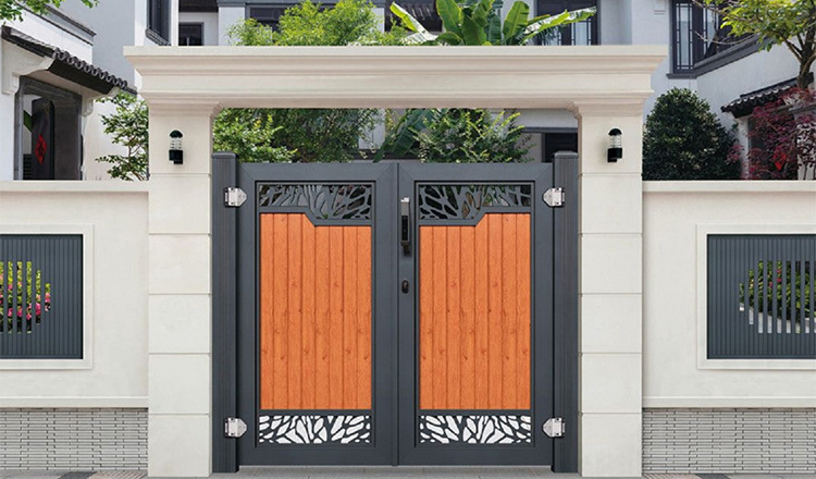 New Style Prefaburicated DIy solid color wood grain Aluminum Slat Gate for Courtyard Garden gate