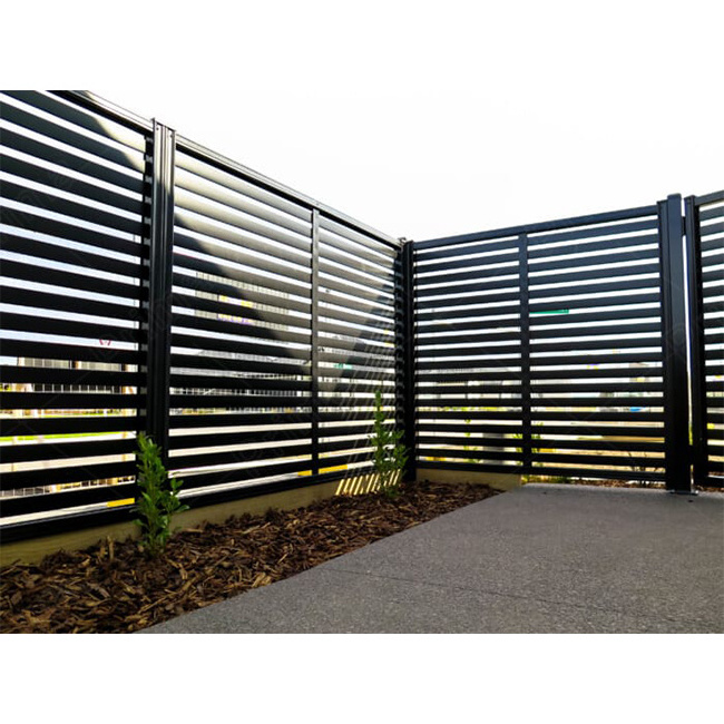 Wholesale cheap outdoor decorative privacy aluminum fence metal horizontal slat garden fence ideas yard  house fence panels