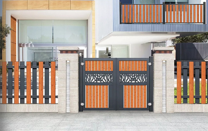 New Style Prefaburicated DIy solid color wood grain Aluminum Slat Gate for Courtyard Garden gate