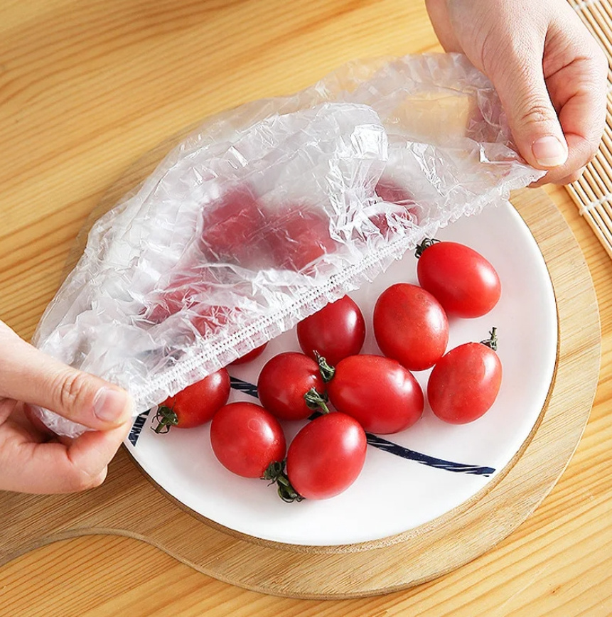 Disposable Food Cover Plastic Wrap Elastic Clear Food Cover with Colorful Strings