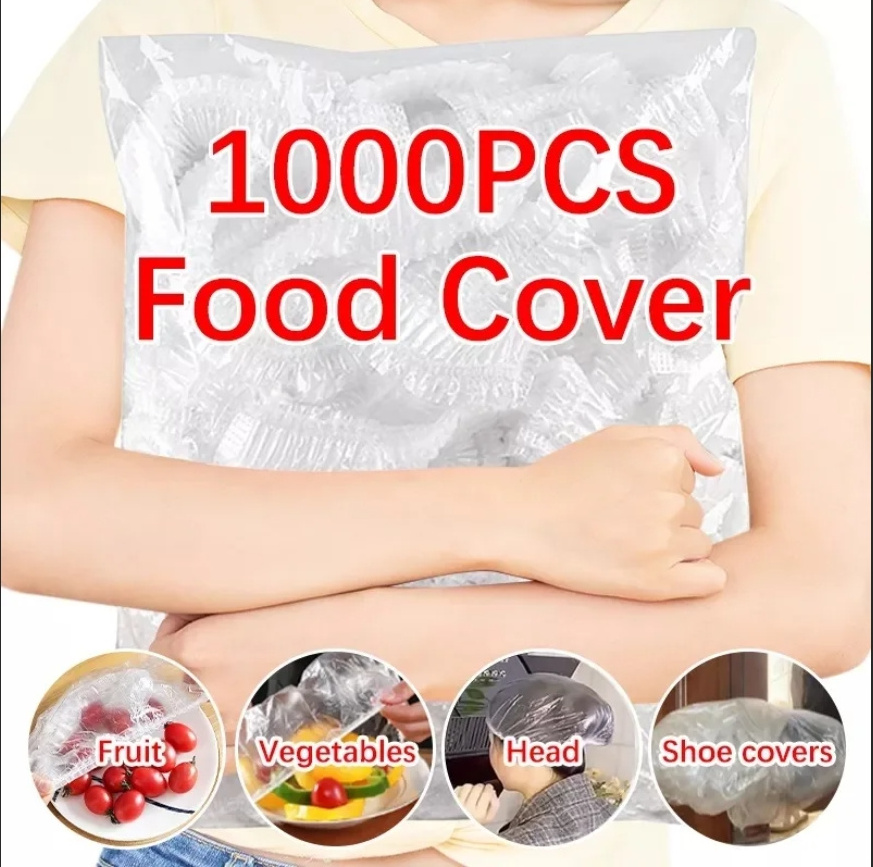 Disposable Food Cover Plastic Wrap Elastic Clear Food Cover with Colorful Strings