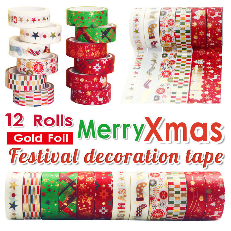 Christmas DIY Decor Planners Scrapbooking Adhesive School and Party Supplies Washi Tapes Masking Decorative Paper Tapes