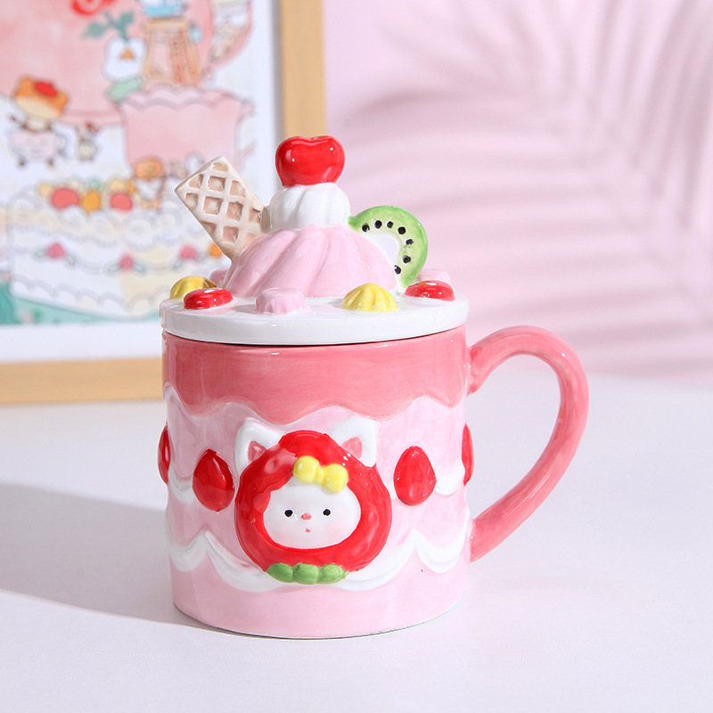 sweet design ceramic tea set pink 3D kids cute ceramic coffee mug and small tea pots girls cute mug cup ceramic