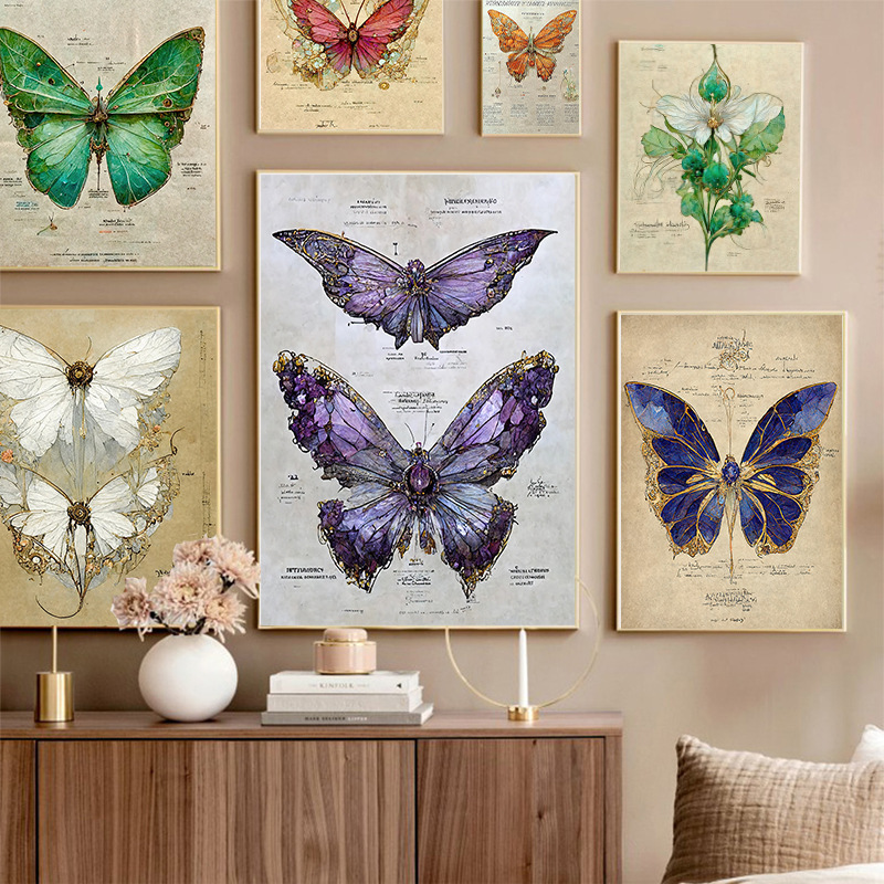 Butterfly pattern printed oil painting on canvas hanging wall art for home decor