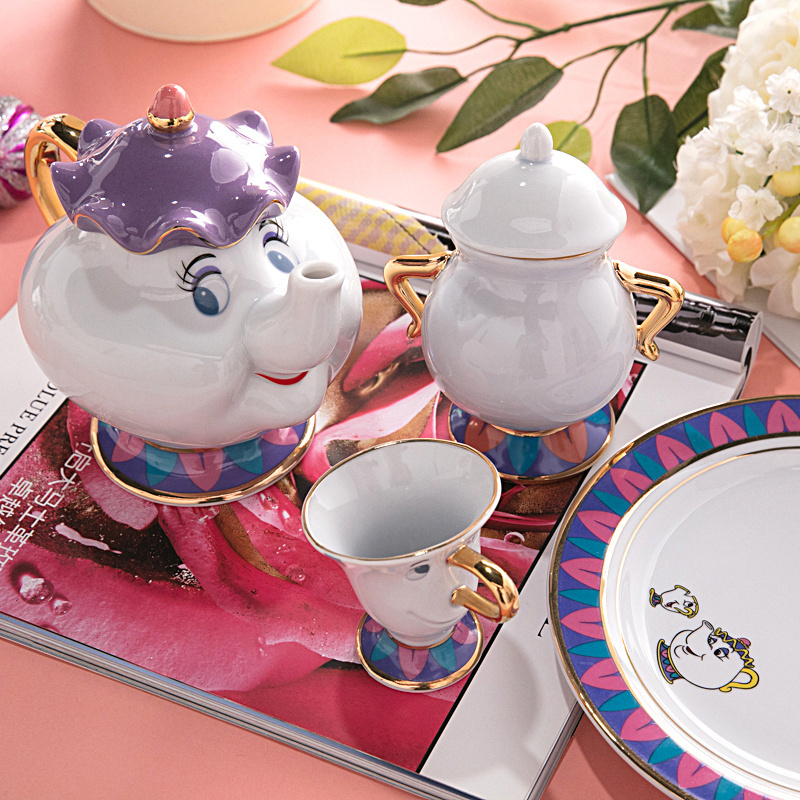 Beauty and the Beast Coffee Set Porcelain Cartoon Ceramic Cup Pot Mrs. Potts and Chip Luxury Tea Sets With Teapot