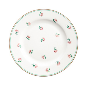 French flower decal printed vintage porcelain dinner plates luxurious wedding ceramic dishes set with gold rim design