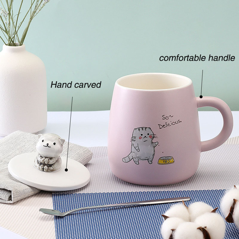 3D coffee ceramic mug with cute animal cat design 450ml cartoon style kids cup