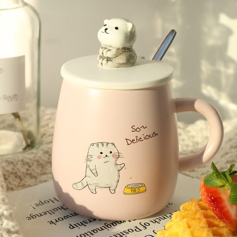 3D coffee ceramic mug with cute animal cat design 450ml cartoon style kids cup