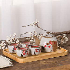 cute style cat pattern ceramic teapot and cup set hand painted tea pot and tea cup set for home use