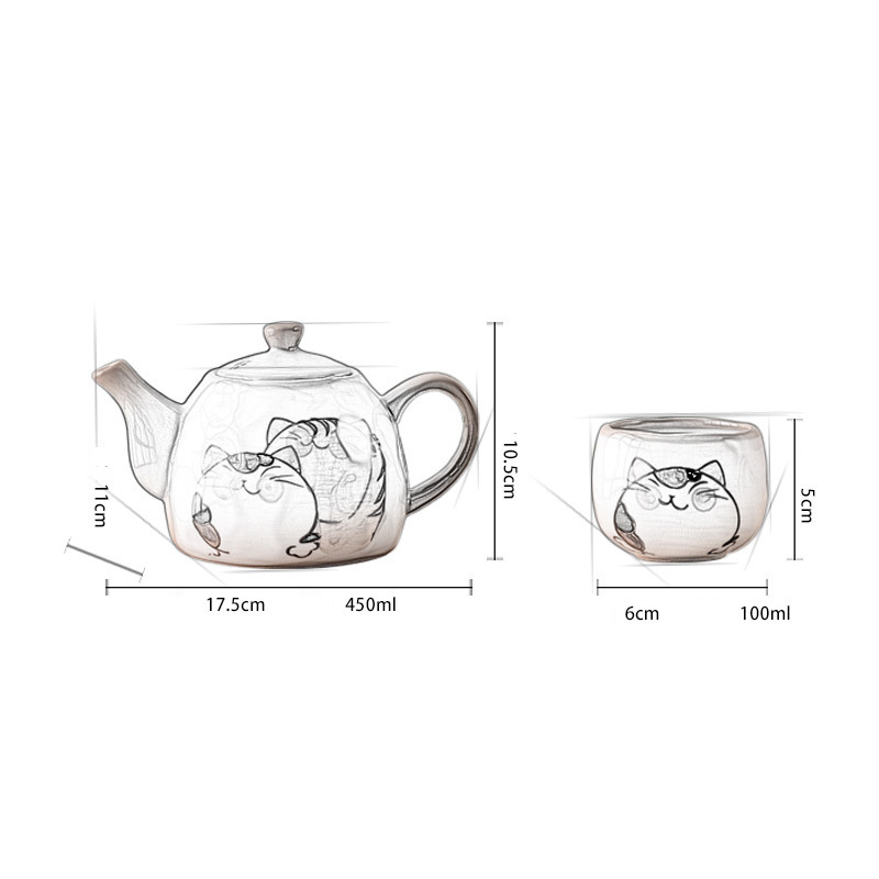 cute style cat pattern ceramic teapot and cup set hand painted tea pot and tea cup set for home use