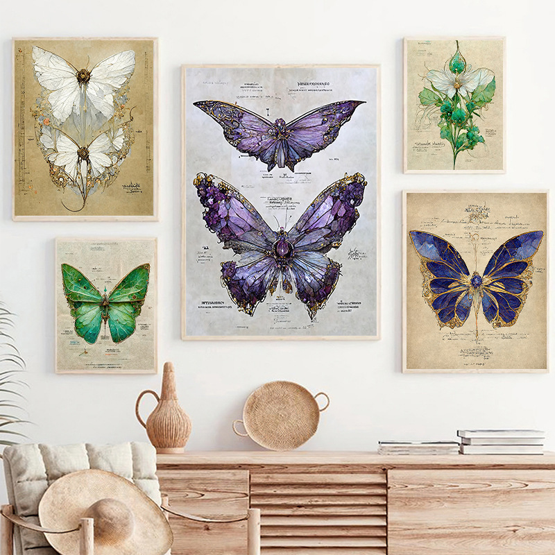 Butterfly pattern printed oil painting on canvas hanging wall art for home decor