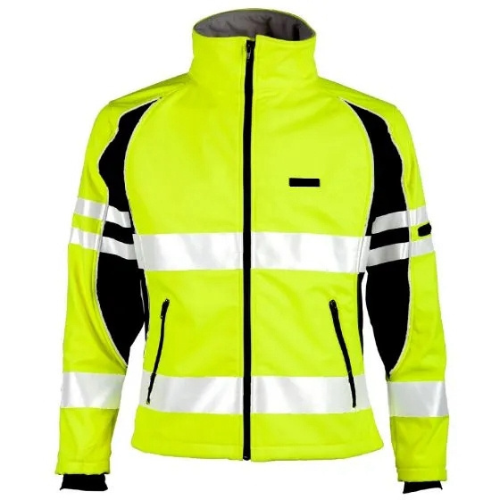 Class 3 Hi Vis Unisex Soft-Shell Jacket With Reflective Tapes Safety Coat