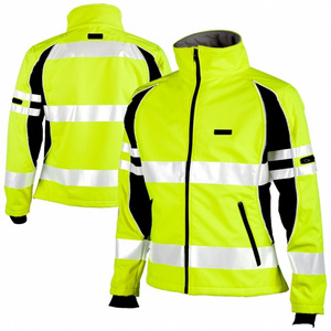 Class 3 Hi Vis Unisex Soft-Shell Jacket With Reflective Tapes Safety Coat