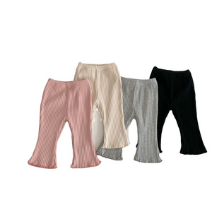 2024 Bell bottoms for baby girls Solid color stretch leggings Korean version girls casual pants with wooden ears