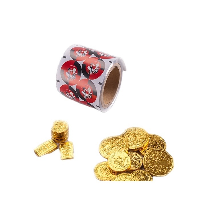 custom printed  designed aluminum foil for gold coin chocolate packaging