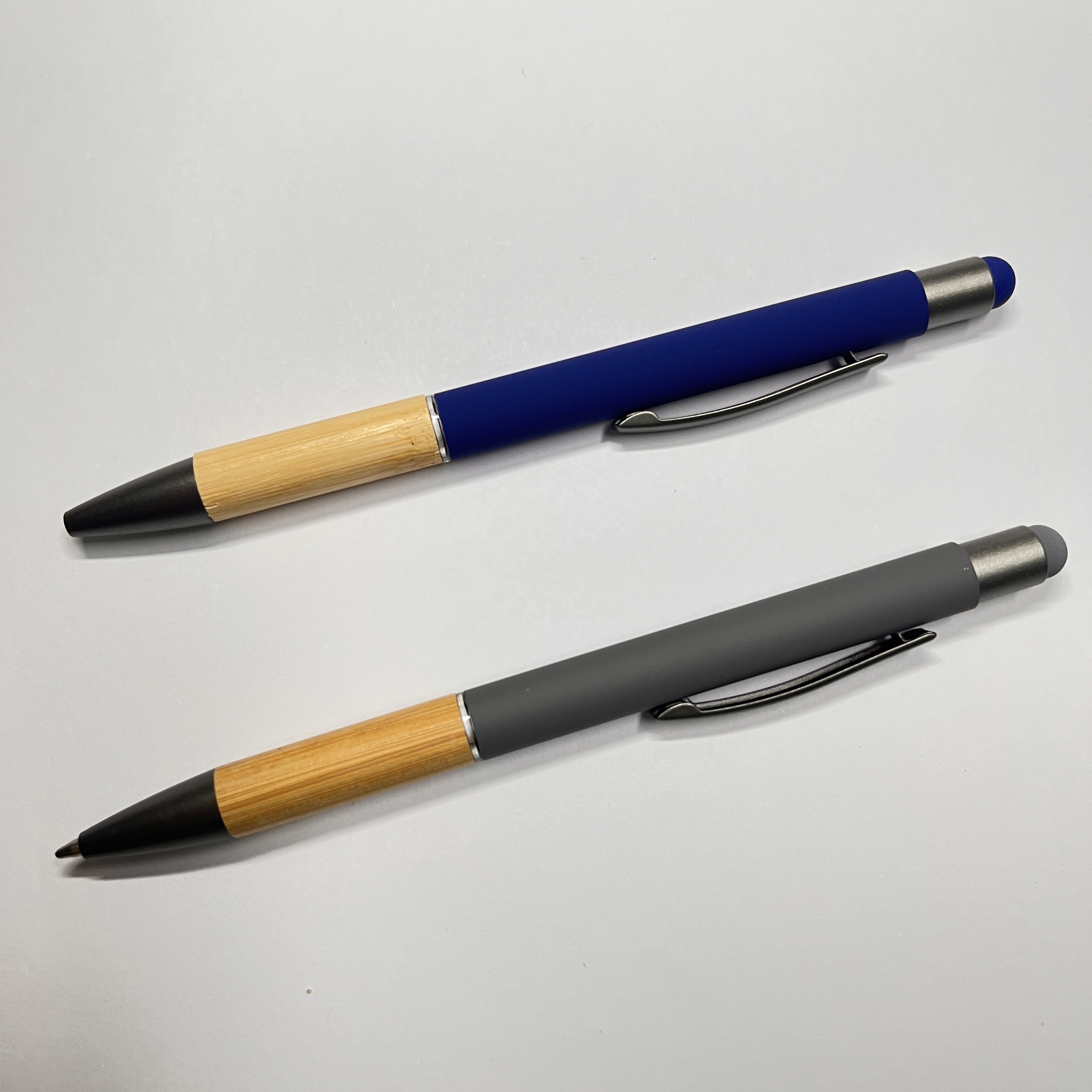 2 in 1 Capacitive bamboo soft stylus rubber metal pen bamboo custom logo ballpoint writing pen