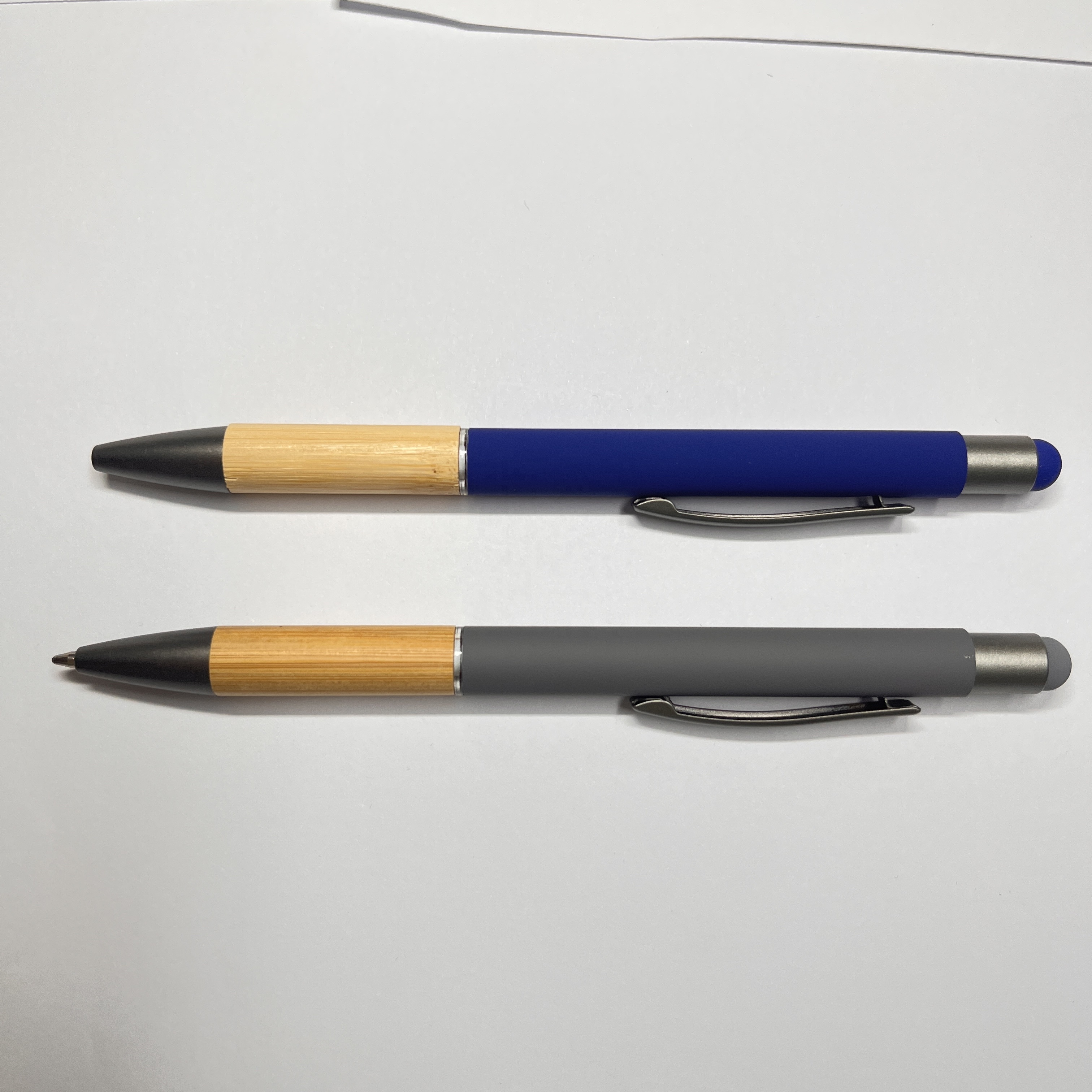 2 in 1 Capacitive bamboo soft stylus rubber metal pen bamboo custom logo ballpoint writing pen