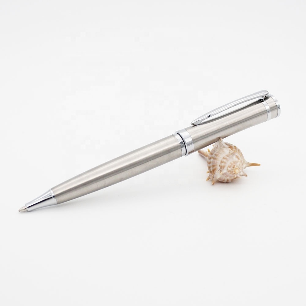 H1 Promotional classic stainless steel elegant metal silver twist ballpoint pen with custom logo pen