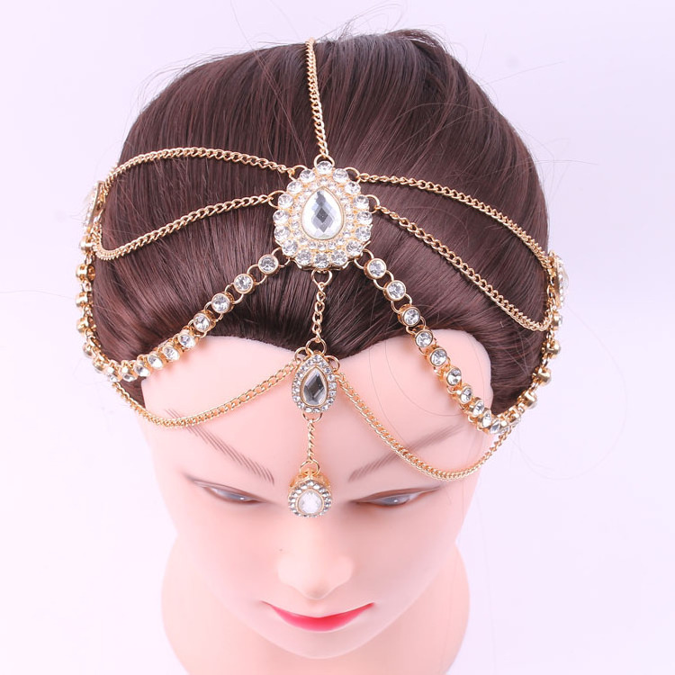 China Supplier's Diamond and Crystal Metal Hair Accessory Indian Gold Plated Headband for Women for Wedding Parties or Gifts