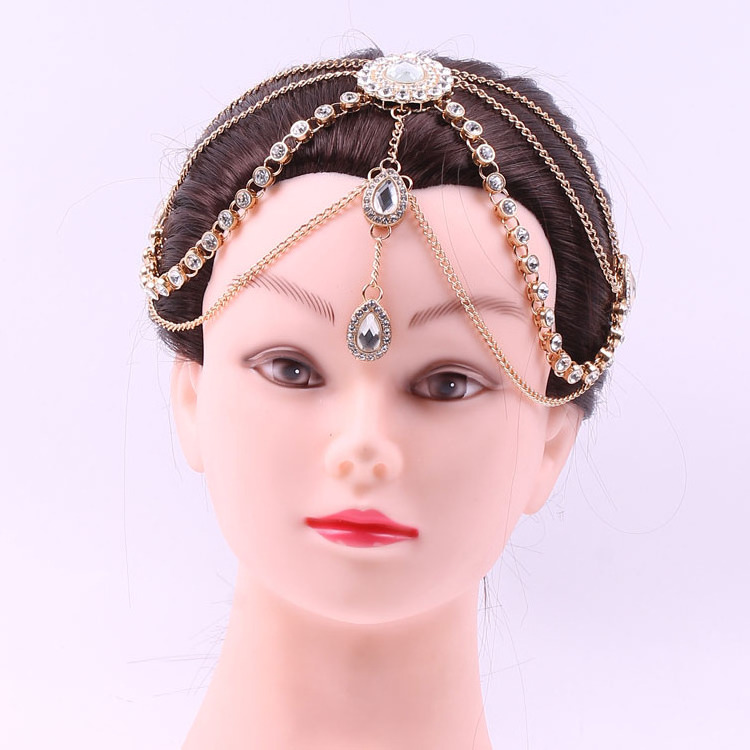 China Supplier's Diamond and Crystal Metal Hair Accessory Indian Gold Plated Headband for Women for Wedding Parties or Gifts