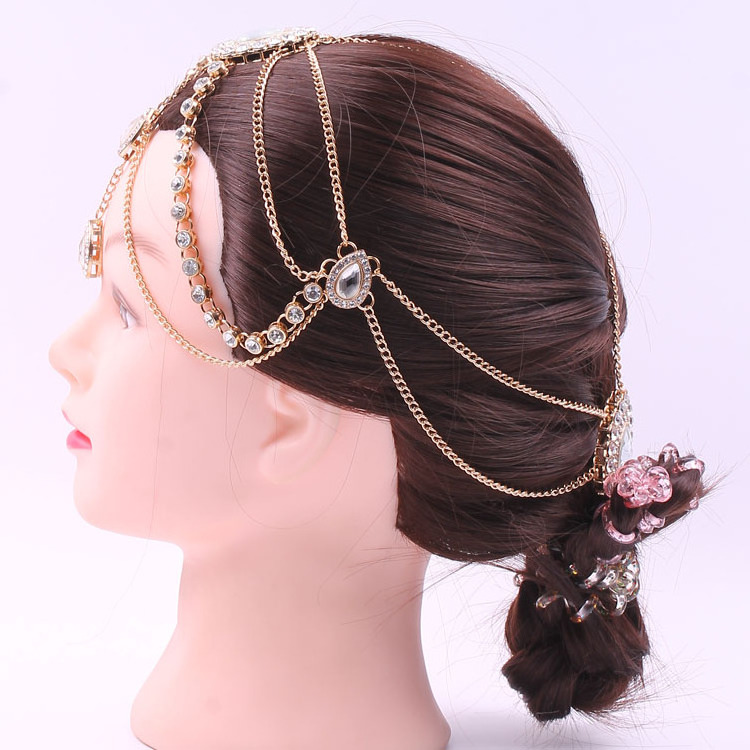 China Supplier's Diamond and Crystal Metal Hair Accessory Indian Gold Plated Headband for Women for Wedding Parties or Gifts