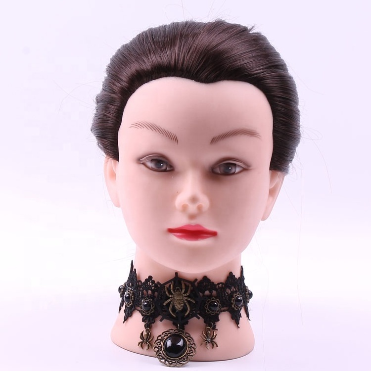 Choker for Women Gothic  for Halloween Punk Costume Party Royal Court Vampire Diamond Rhinestone Black Lace Necklace Set