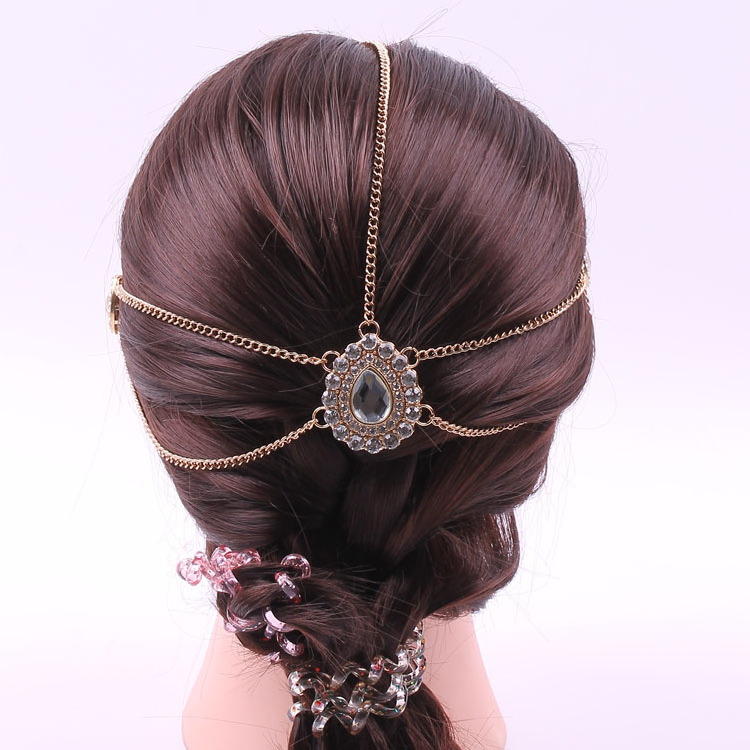 China Supplier's Diamond and Crystal Metal Hair Accessory Indian Gold Plated Headband for Women for Wedding Parties or Gifts