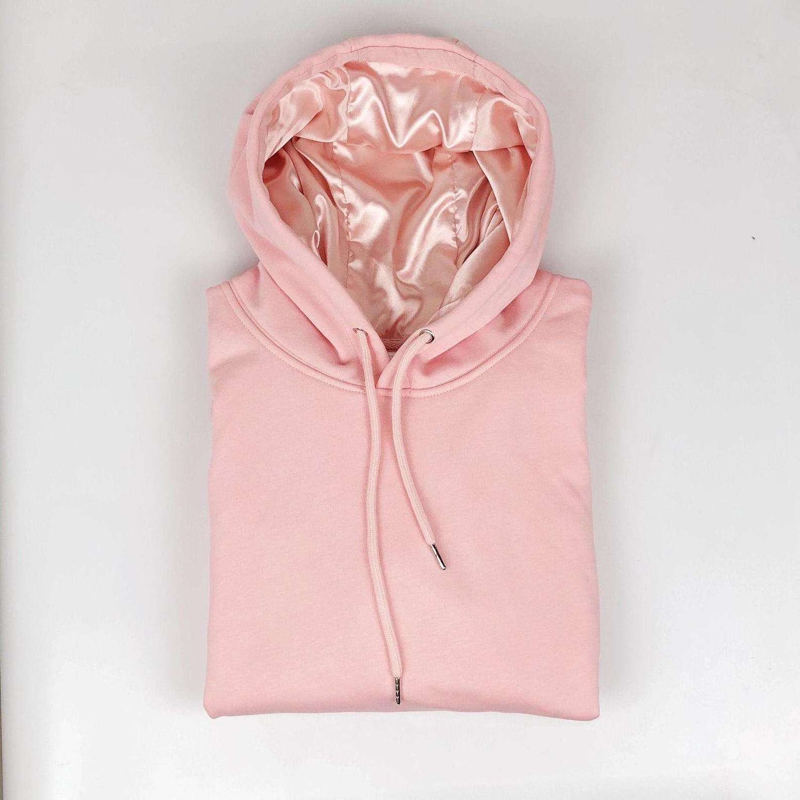 80 cotton 20 polyester unisex  custom hoodies 400 gsm silk inside satin lined hoodie with silk hoodie embroidery custom