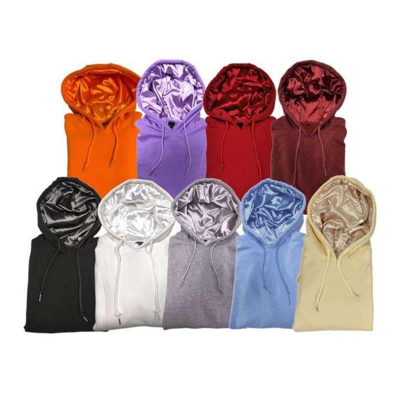 80 cotton 20 polyester unisex  custom hoodies 400 gsm silk inside satin lined hoodie with silk hoodie embroidery custom