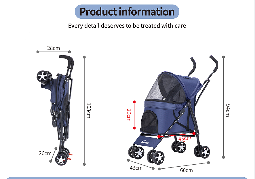 Multi-Colors Pet Carrier Stroller Lightweight 4 Wheels One Hand Fold Up Dog Stroller