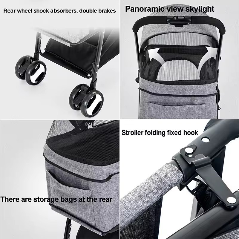 Stable Light weight One Handle Foldable Pet Stroller with Basket