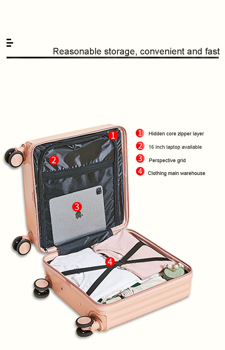 Mini  Multifunctional ABS Custom 18in 20in Carry On Checked Trolly Case With USB Charging Luggage Travel Bags Suitcase