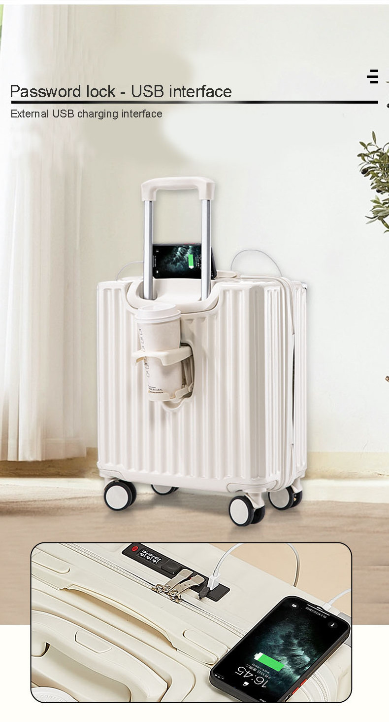 Mini  Multifunctional ABS Custom 18in 20in Carry On Checked Trolly Case With USB Charging Luggage Travel Bags Suitcase