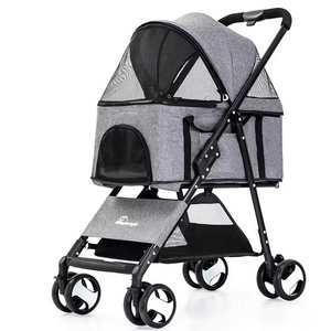 Stable Light weight One Handle Foldable Pet Stroller with Basket