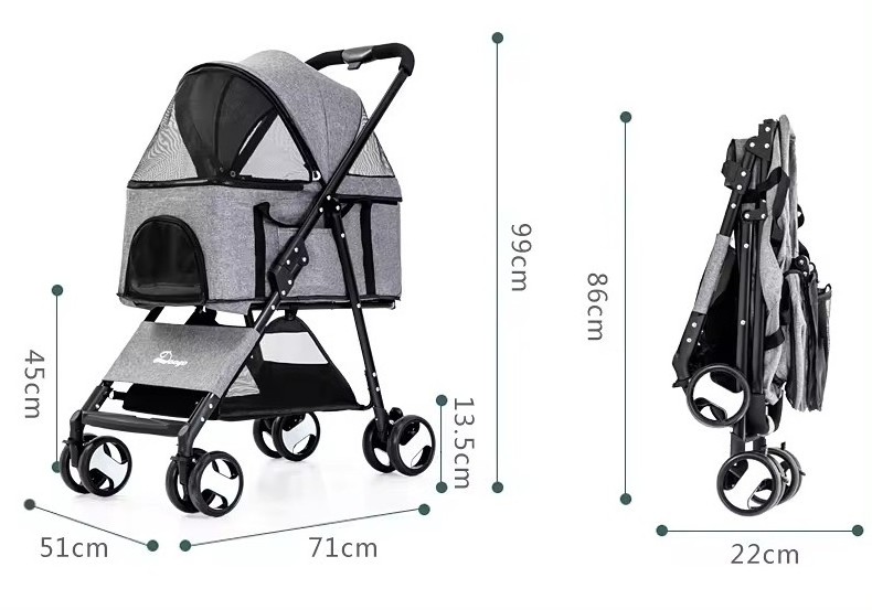 Stable Light weight One Handle Foldable Pet Stroller with Basket