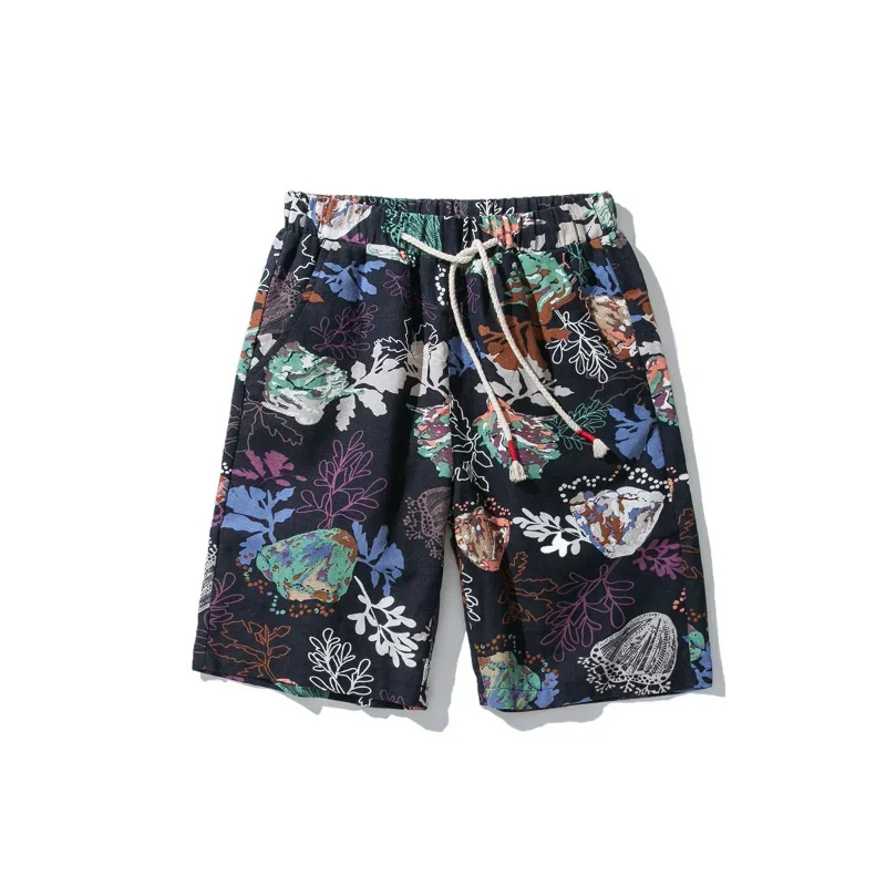 Fashion Hawaii Style Graphic Print Knee Length Short Pants Summer Beach Elastic Waist Shorts